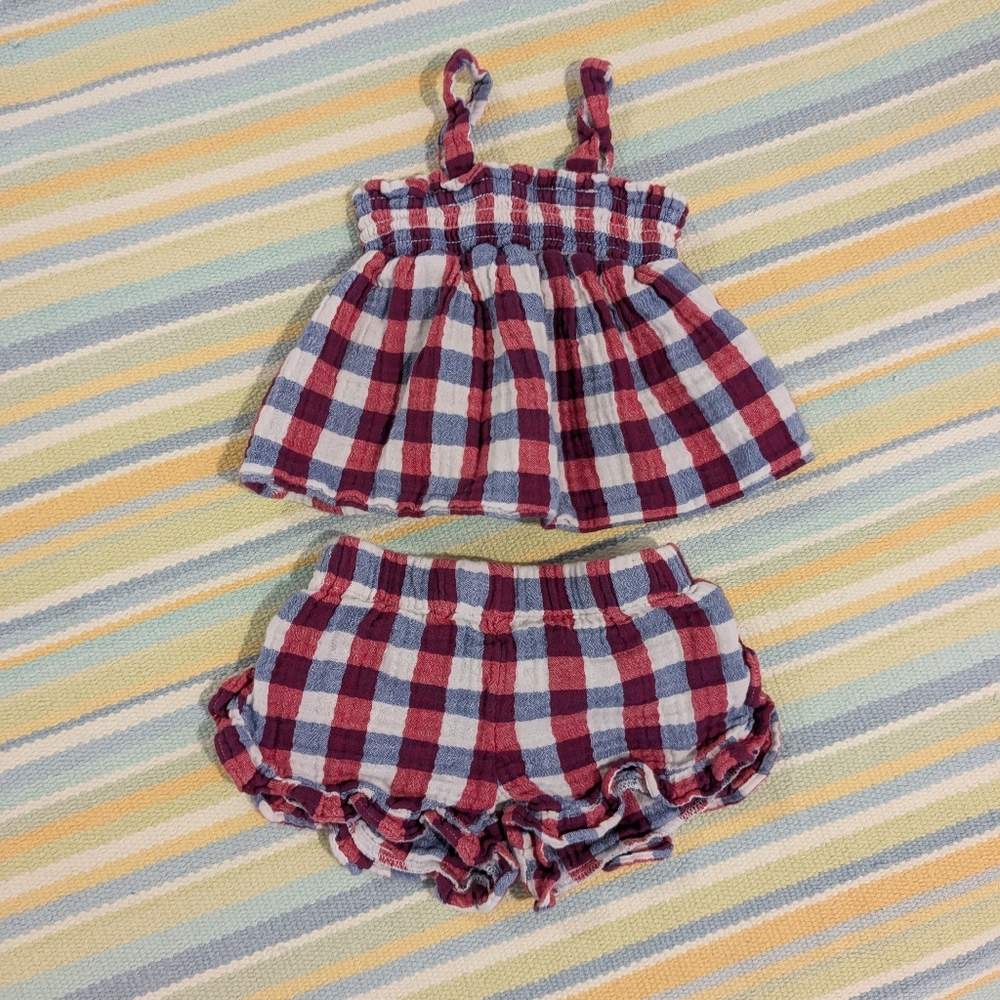 ⭐ Patriotic Cat & Jack Plaid Summer Set 12M